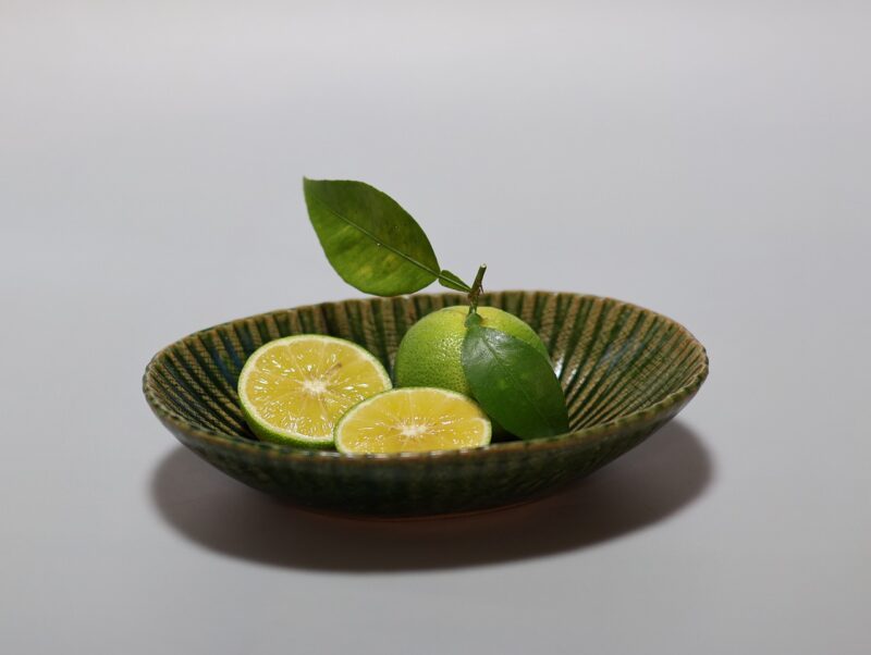 織部縞楕円鉢