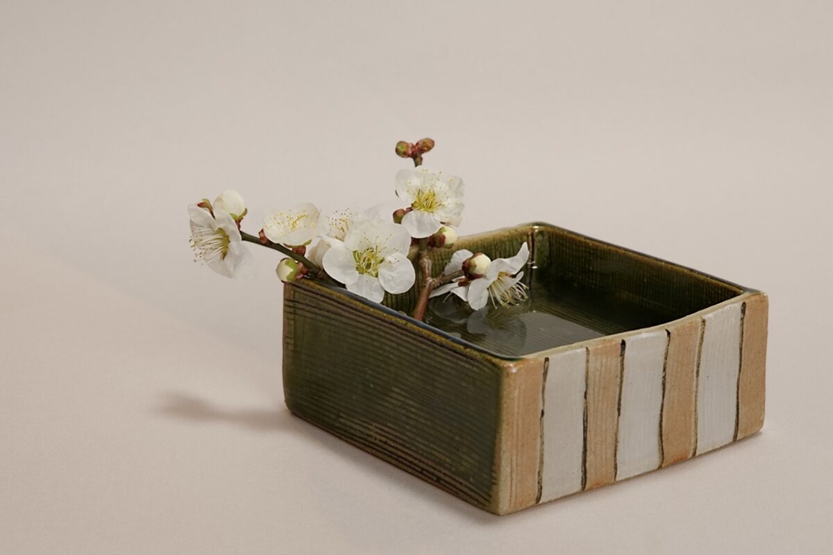 織部箱鉢に南高梅